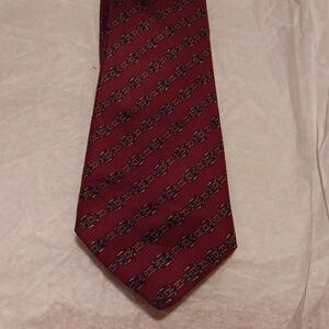 VINTAGE HERMES BURGUNDY, BLUE & BROWN STIRRUP SILK TIE